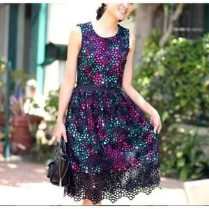 Wolven Anthropologie Sheath Dress Women 4 Black Lace Floral Terrace Garden Party